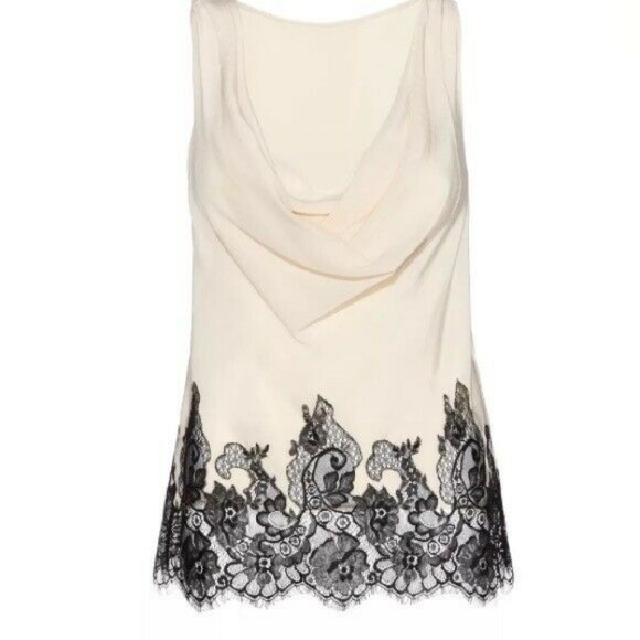 Alice + Olivia Tops - Alice Olivia Cream Beige Black Silk Lace Tank Top